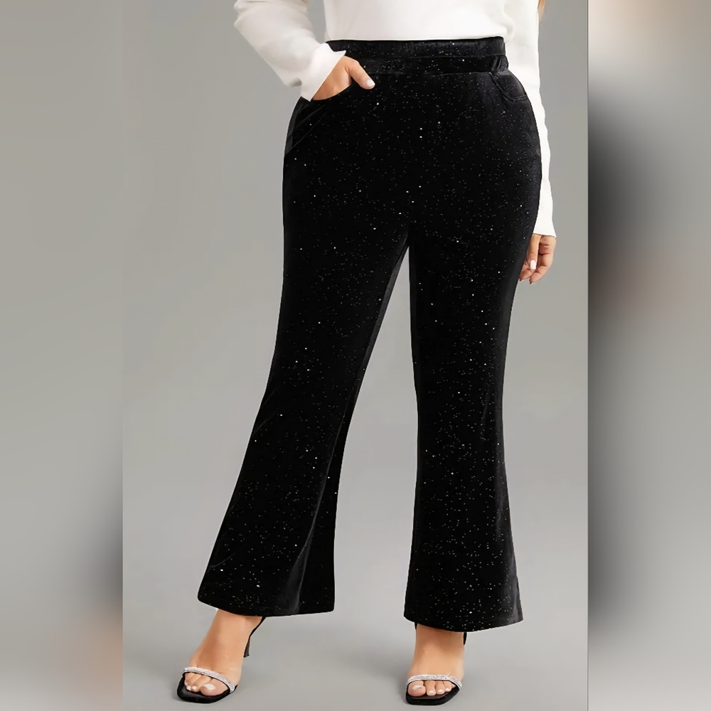 Bloom Chic GLITTER Velvet Pocket Flare Leg Pants-size 18-20